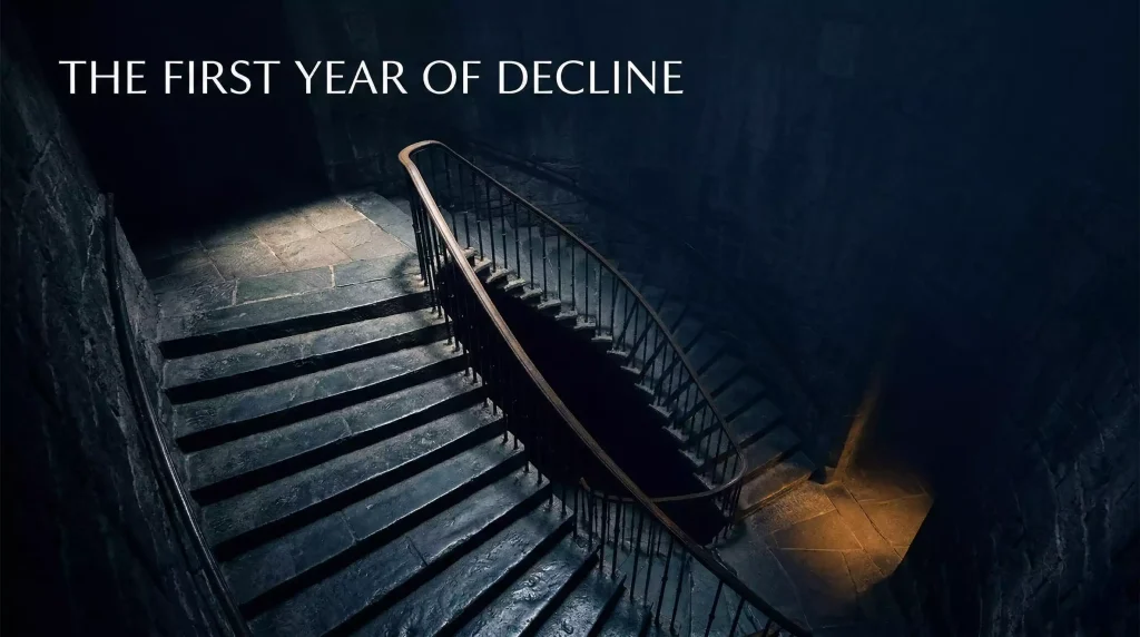 A descending staircase made of dark stone blocks under dramatic lighting symbolizing the sweepstakes casino market contraction in 2026